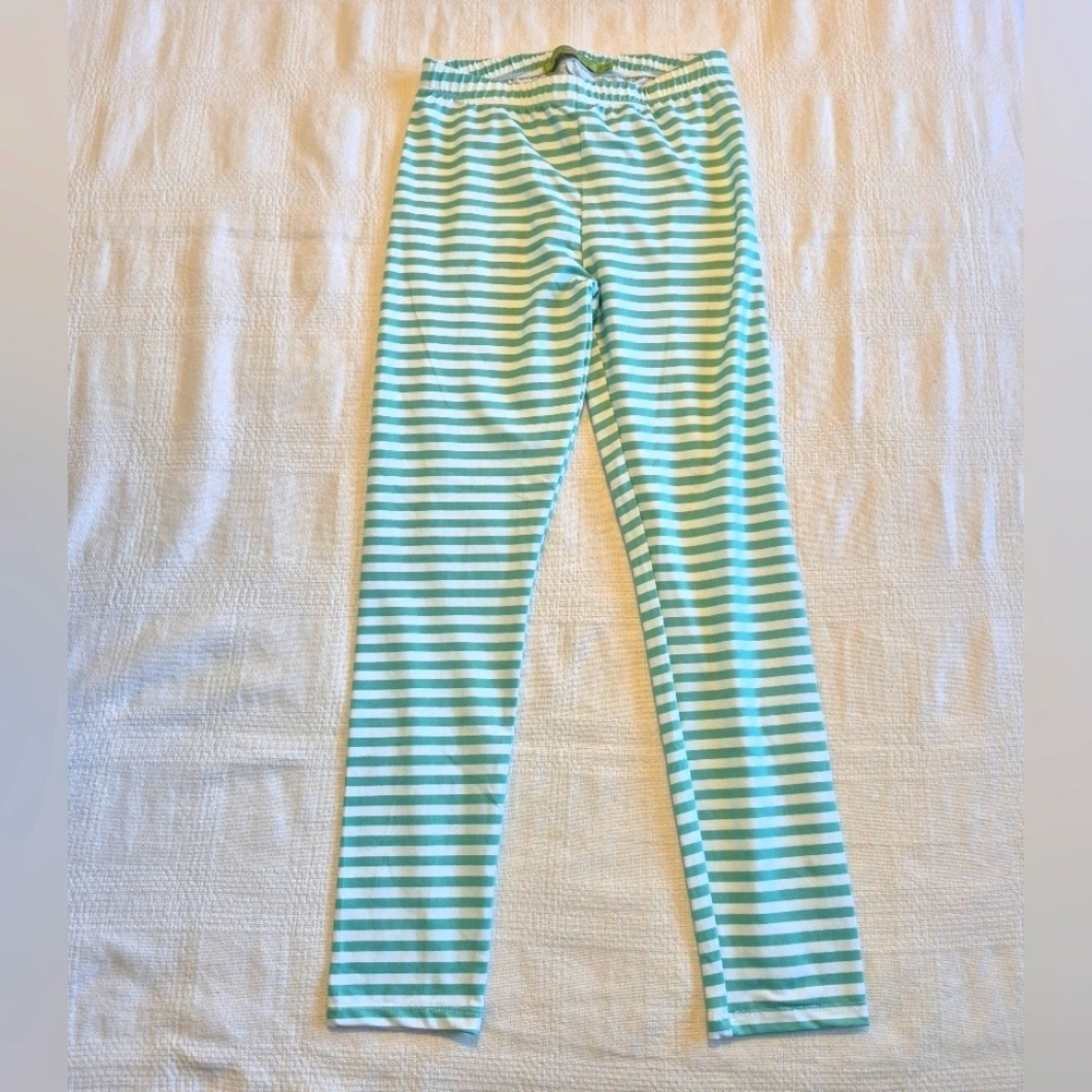 Millie Loves Lily girls size 10 light green and white striped leggings EUC